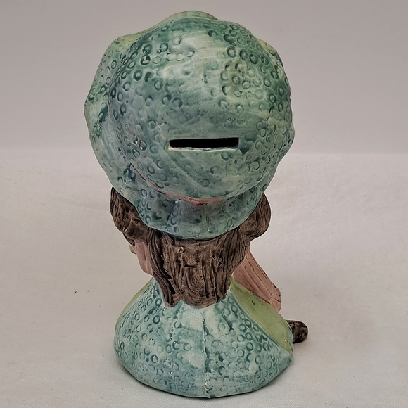 Vintage Chalkware hand-painted bonnet girl coin bank marked Japan - Picture 3 of 7